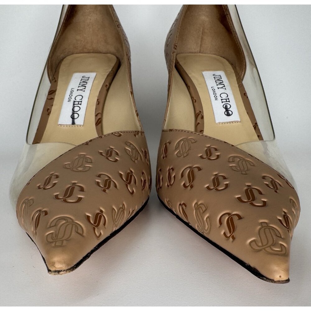 Jimmy Choo Cass 95 Leather & Vinyl Size Eu 37 US 7 Pump Beige Brown - Picture 13 of 13